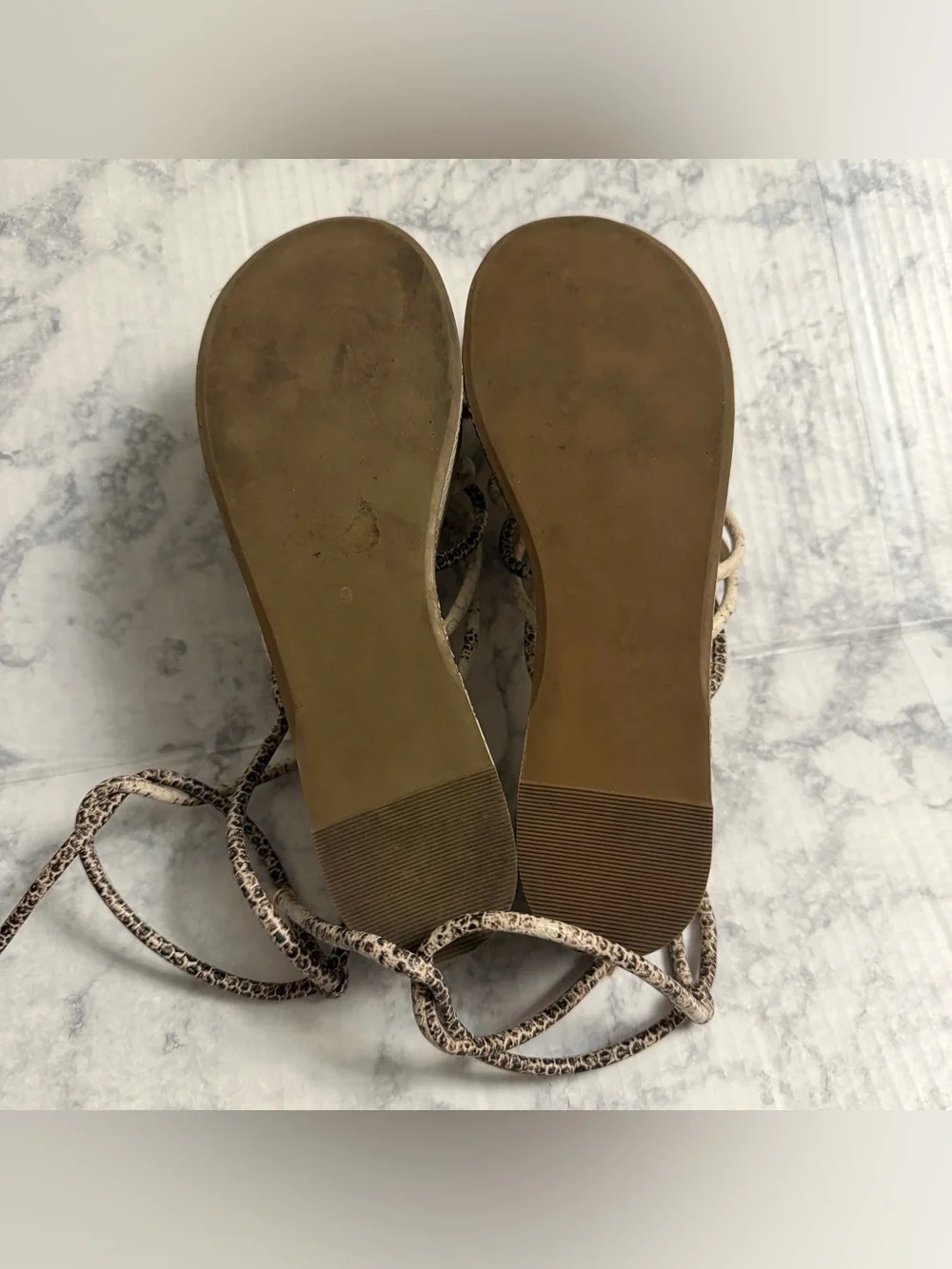 CECILIA NY Cream Snake-Print Chunky Platform Sandals Strappy Tie Summer Size 9